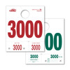 White service hang tags with red and green print, numbered 3000 thru 3999