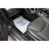 Disposable paper floor mat white with blue ink states We Take Pride in Your Vehicle