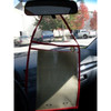 Red work order holder hanging from rearview mirror
