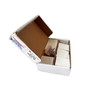 Open box of static cling oil change stickers neatly stacked in rows.