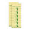Manila paper time card with green print, contains areas to write employee name, pay period, in and out time for 7 days of the week, and separate areas to record regular time and extra time.