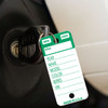 Green TOP STRIPE Key Tag by Versa Tag shown attached to car key with metal key ring.