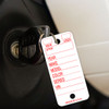 Poly Key Tag by Versa Tag shown white with red print attached to car key with metal key ring.