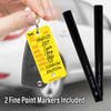 Yellow Poly Key Tag with 2 fine-point sharpie pens to write-in vehicle details: new/used, stock #, year, make, model, color, series, and VIN.