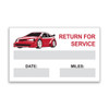 Oil change sticker with red car and “Return for Service” reminder