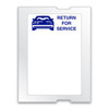 Printable oil change sticker with blue car “Return for Service” header, white background
