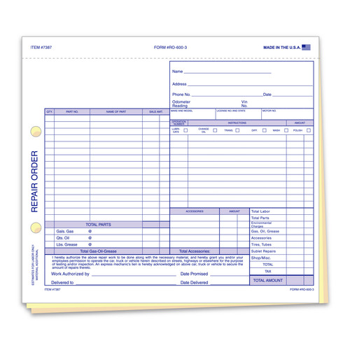 Repair order form