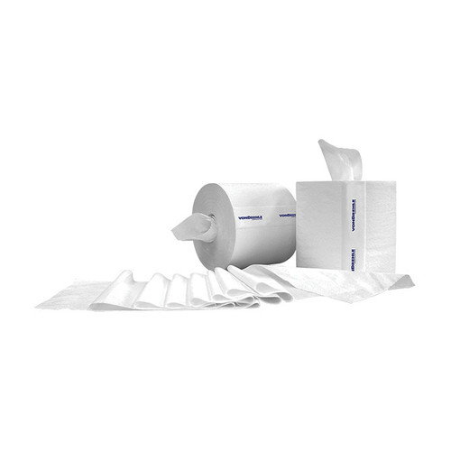 Two rolls of white center-pull paper towels