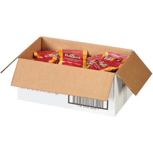 Box of Folgers Classic Roast ground coffee portion packs, 42 count