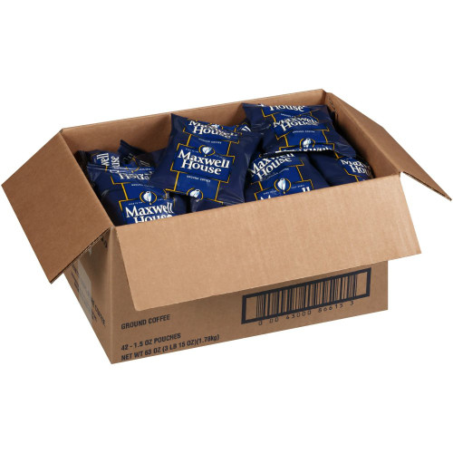 Box of Maxwell House Regular ground coffee portion packs, 42 count