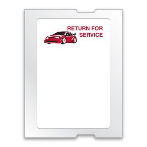 Printable oil change sticker with red car “Return for Service” header, white background