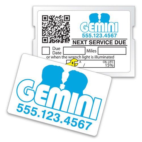 Custom service reminder stickers with logo, on a roll, double-sided