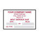 Custom service reminder sticker displaying company info at the top, NEXT SERVICE DUE message in the center with write-on areas for DATE, MILES, and OIL TYPE.