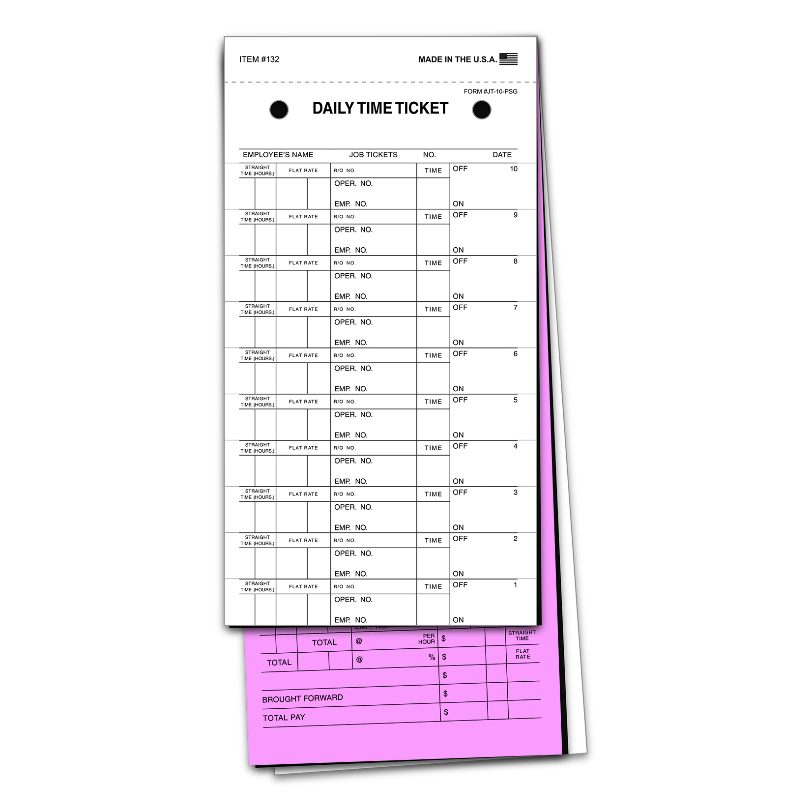 Job Time Ticket, 10 Labels Qty. 250