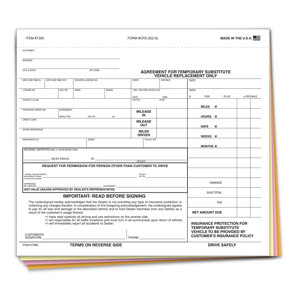 Substitute Loaner Vehicle Agreement For Service Repair Shop