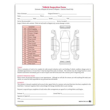 Vehicle Inspection Form - 2 Part - Qty. 100