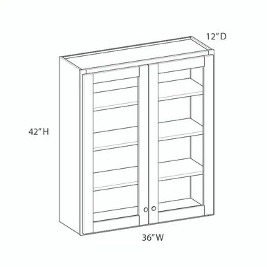 Barcelona Assembled 36 in. W x 42 in. H x 12 in. D Plywood Glass Door Wall Cabinet w/ Finished Interior in Painted White | Express Kitchens
