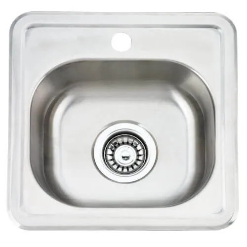 S202 - 15 x 15 x 5 x 22Guage Top Mount Single Bowl W-15-L-15-D-5-1 hole