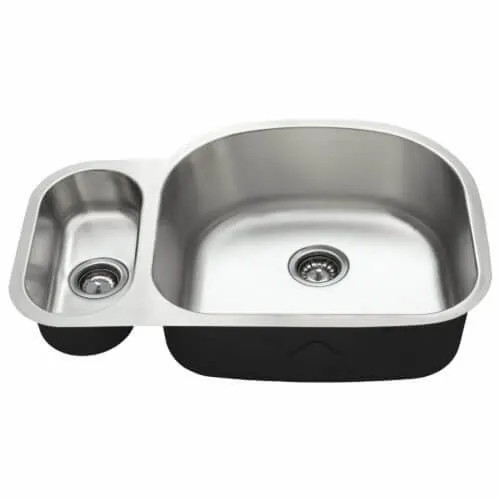 S653R - 33 x 21 x 5.5/9 x 18Guage Under-mount Offset Double Bowl W-33-L21-D-5-1/2-9