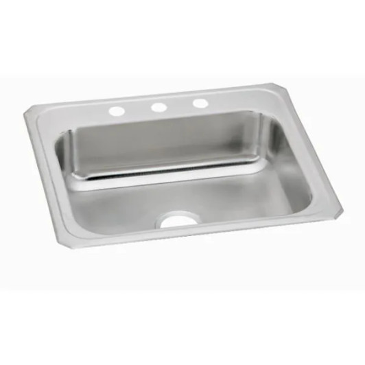 ADB25224H-6 (6" Deep) ("B") - DROP-IN 4 HOLE SINGLE BOWL SINK  20 GAUGE STAINLESS STEEL  OVERALL DIMENSIONS 25" L x 22" W x 6" D