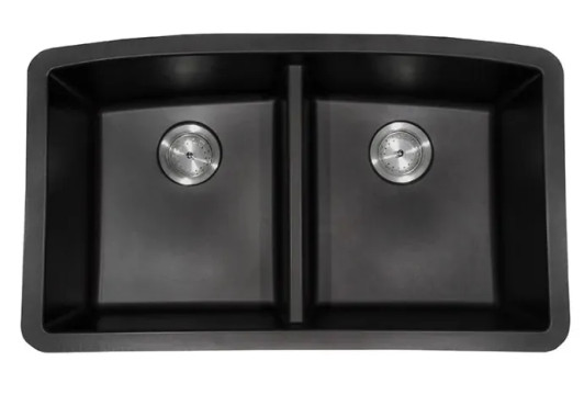 SIN-QTZ-DBLBWL-5050-3219-BLK - UNDERMOUNT BLACK QUARTZ DOUBLE BOWL 50/50-3219