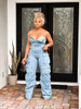 House of Tinkas Stop The Show Denim Cargo Jumpsuit 