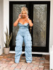 House of Tinkas Stop The Show Denim Cargo Jumpsuit 