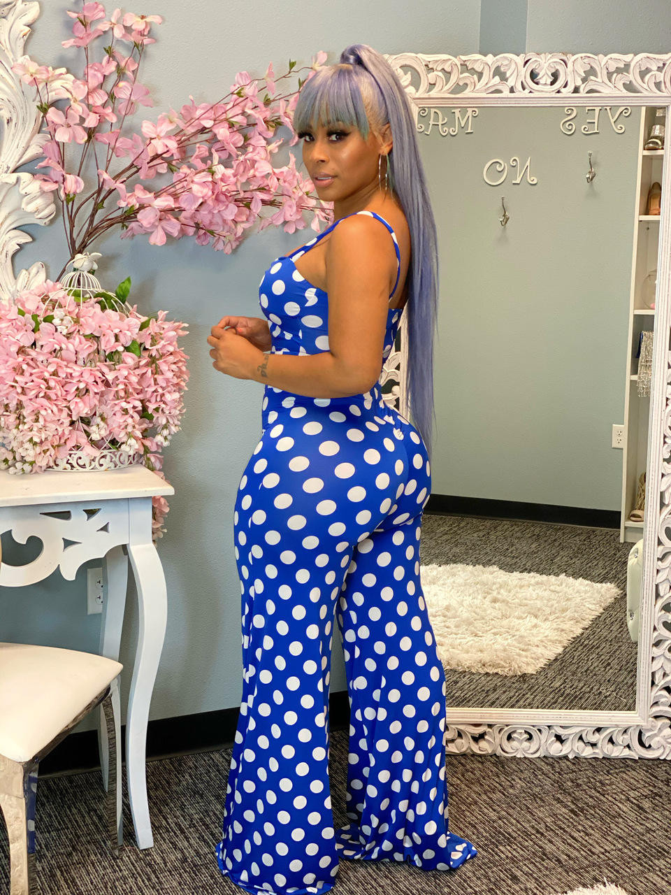 Blue polka sales dot jumpsuit