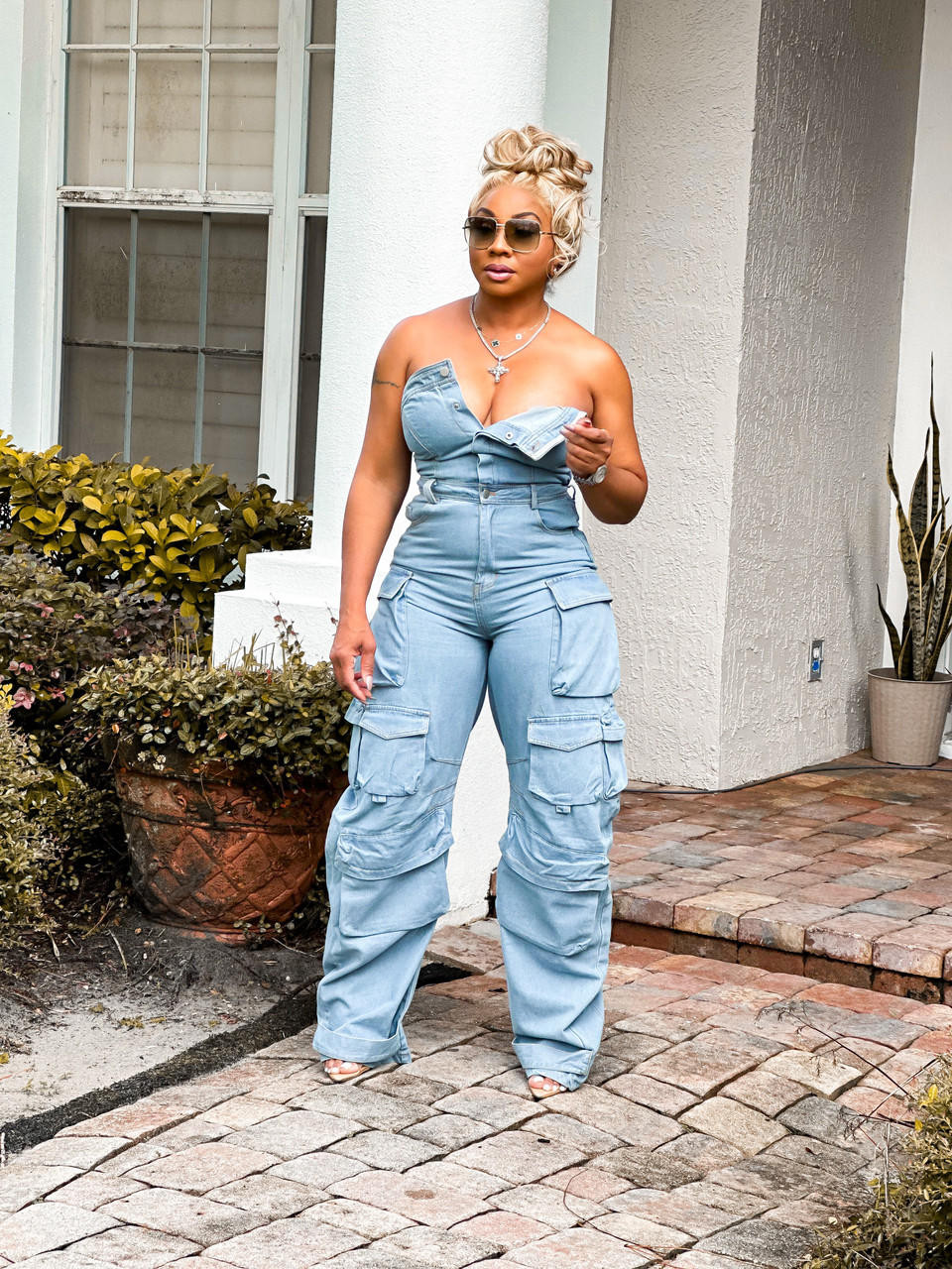 Stop The Show Denim Cargo Jumpsuit - House of Tinks
