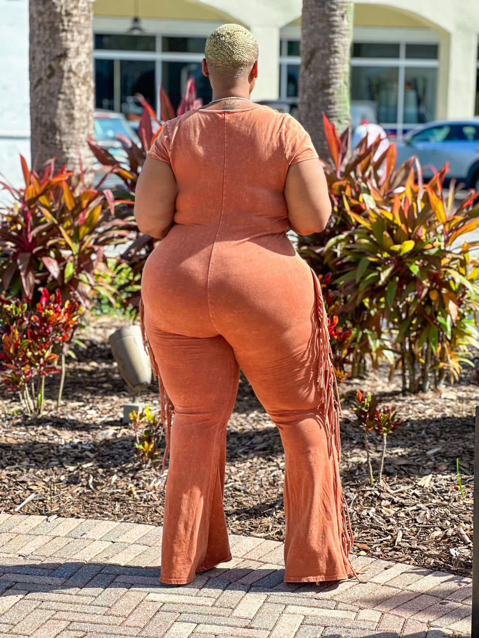 Octavia Fringe Jumpsuit Plus- Rust - House of Tinks