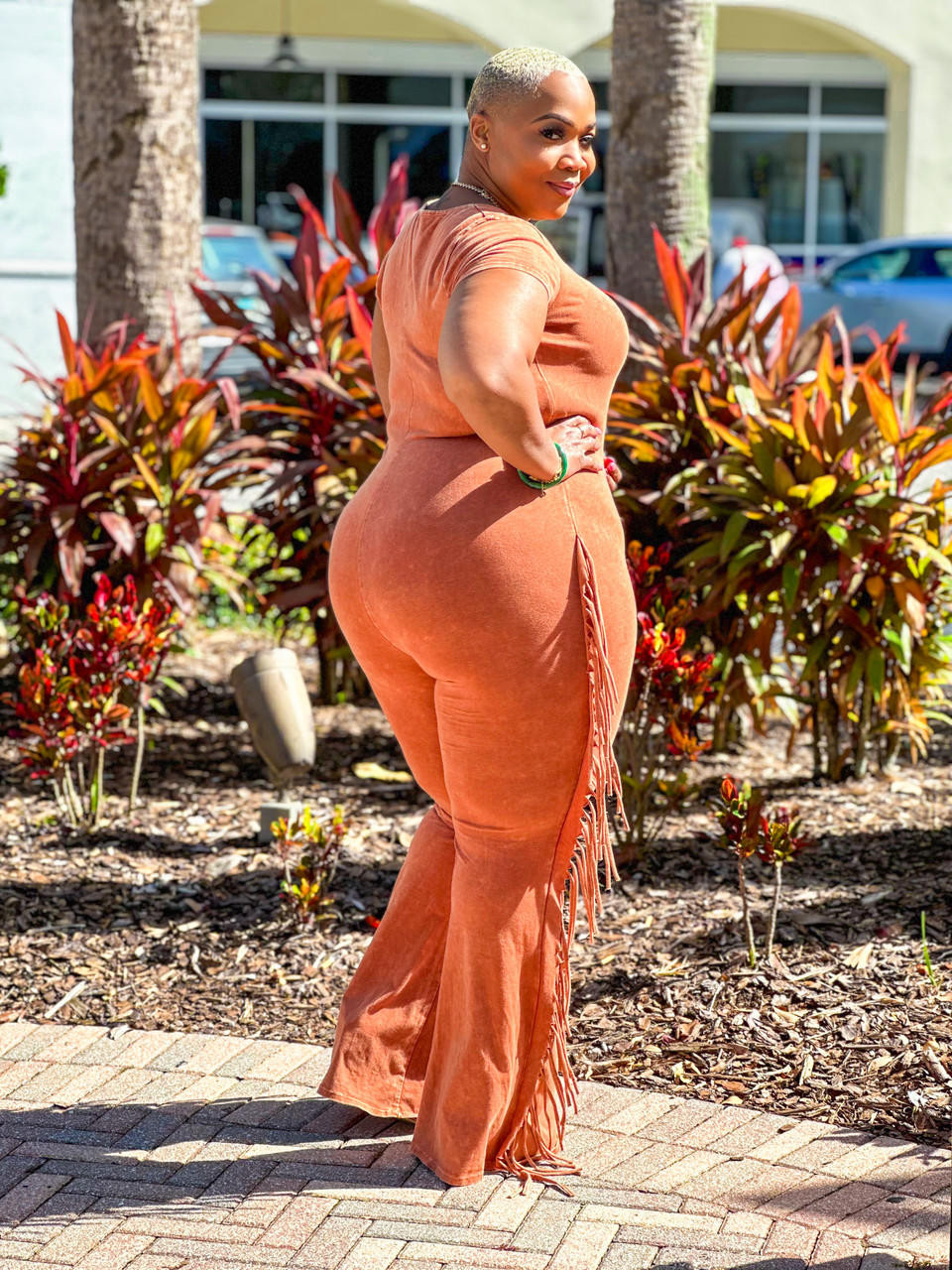 Octavia Fringe Jumpsuit Plus- Rust - House of Tinks