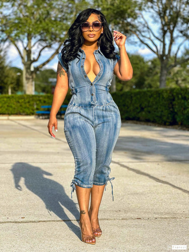 Stop The Show Denim Cargo Jumpsuit