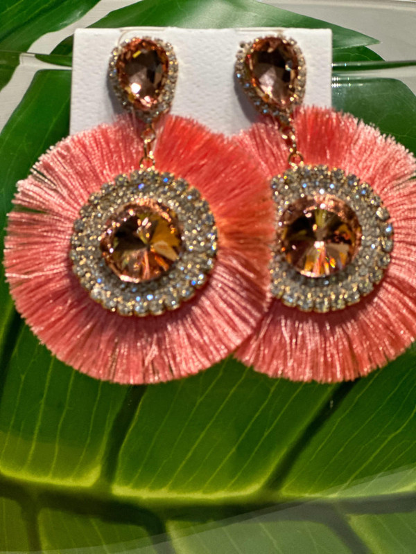 House of Tinkas Coral Fringe Gem Earrings 