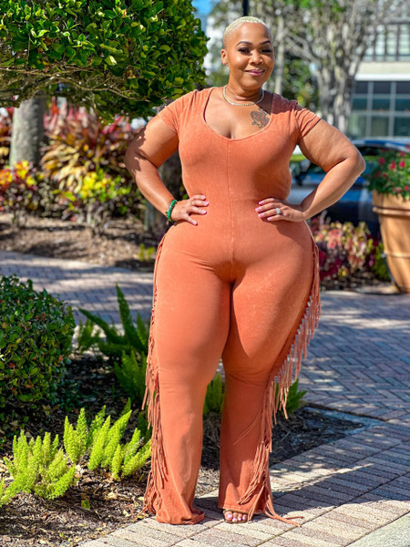 Octavia Fringe Jumpsuit Plus- Rust - House of Tinks