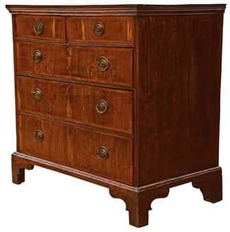 Exquisite Crossbanded Walnut/Oak Chest of Drawers: Antique Georgian 18th Century and Later