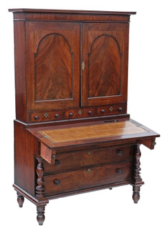 Georgian Elegance: Antique High-Quality Mahogany Housekeeper's Cupboard with Secretaire, circa 1800