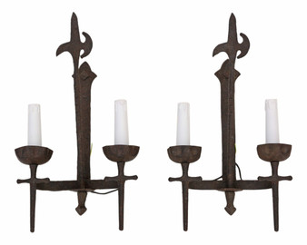 Antique pair of large 2 lamp wrought iron wall lights FREE DELIVERY