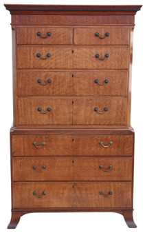 Antique 19th Century inlaid mahogany tallboy chest on chest of drawers