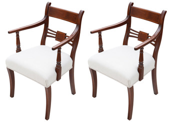 Antique quality pair of 19th Century mahogany elbow armchairs dining chairs