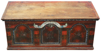 Antique 19th Century painted coffer box marriage chest