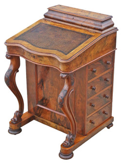 Victorian Burr Walnut Davenport Writing Table Desk - C. 1870