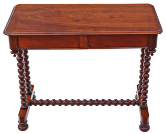 19th Century Mahogany Writing Table - Antique, Fine Quality, Bobbin Turned, Desk Side Dressing Bed