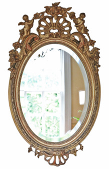 Antique Large 19th Century Oval Gilt Overmantel Wall Mirror – High Quality (8733)