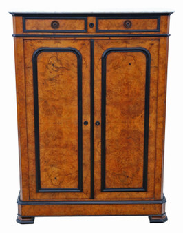 Antique 19th Century Ebonised & Burr Walnut Cabinet Press Cupboard with Marble Top – Fine Quality Antique 19th Century Ebonised & Burr Walnut Cabinet Press Cupboard with Marble Top – Fine Quality