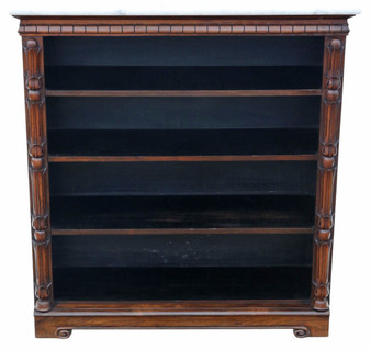Antique 19th Century Softwood Adjustable Bookcase with Rosewood Veneer and Patinated Marble Top Antique 19th Century Softwood Adjustable Bookcase with Rosewood Veneer and Patinated Marble Top