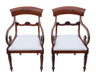 Antique 19th Century Pair of Mahogany Scroll-Arm Carver Dining Chairs – Fine Quality Elbow Chair Antique 19th Century Pair of Mahogany Scroll-Arm Carver Dining Chairs – Fine Quality Elbow Chair