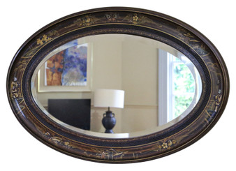 Antique c.1915 Chinoiserie Oval Overmantle Wall Mirror – Quality Decorated Hardwood Frame Antique c.1915 Chinoiserie Oval Overmantle Wall Mirror – Quality Decorated Hardwood Frame