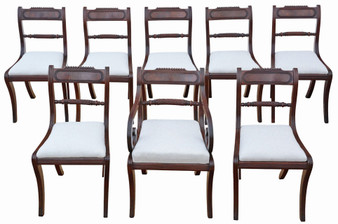 Antique Early 19th Century Georgian Regency Mahogany Dining & Carver Chairs – Set of 8 (7 plus 1), Fine Quality (8753)