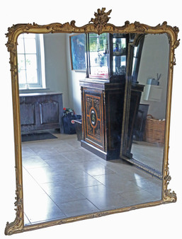 Antique Very Large 19th Century Gilt Floor Overmantle Wall Mirror - High-Quality 
