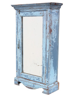 Antique c.1900 Distressed Blue Painted Cabinet Mirror – Early 20th Century Cupboard/ Shelving 